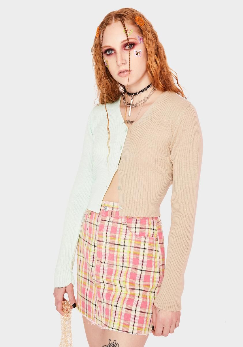 Pink Plaid Denim Mini Skirt sold by Dolls Kill