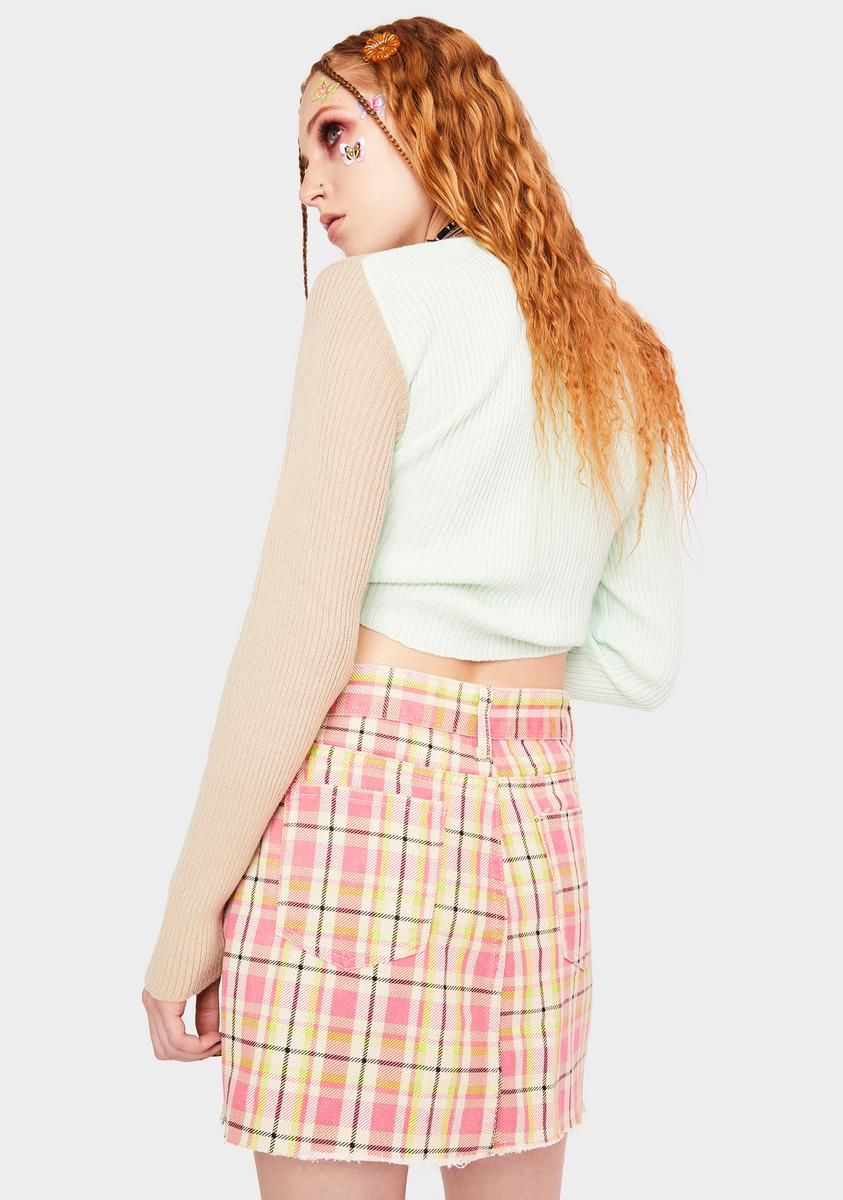 Pink Plaid Denim Mini Skirt sold by Dolls Kill product image thumbnail 4