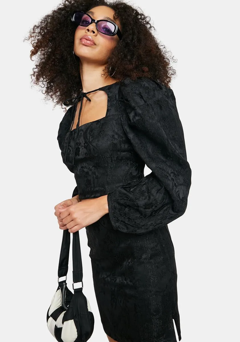 Black Brocade Tie Neck Crop Top sold by Dolls Kill product image thumbnail 2