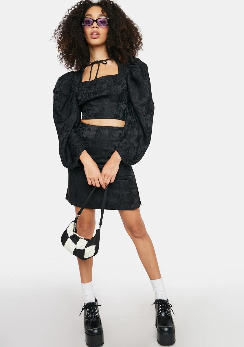 Black Brocade Tie Neck Crop Top sold by Dolls Kill product image thumbnail 3