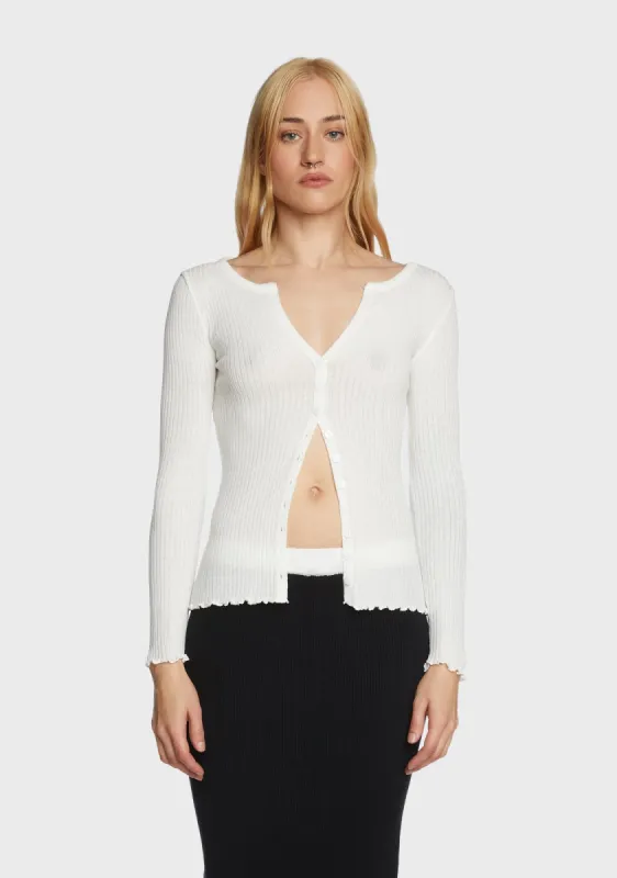 Poised For Success Ribbed Cardigan - White sold by Dolls Kill