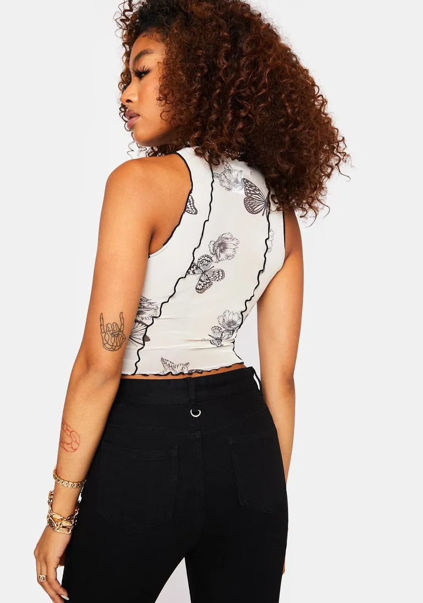 Cream Butterfly Mesh Tank sold by Dolls Kill product image thumbnail 4
