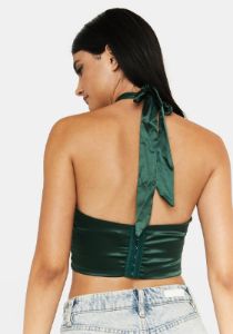 Emerald Keep Them Guessing Halter Top sold by Dolls Kill