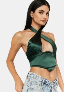 Emerald Keep Them Guessing Halter Top sold by Dolls Kill