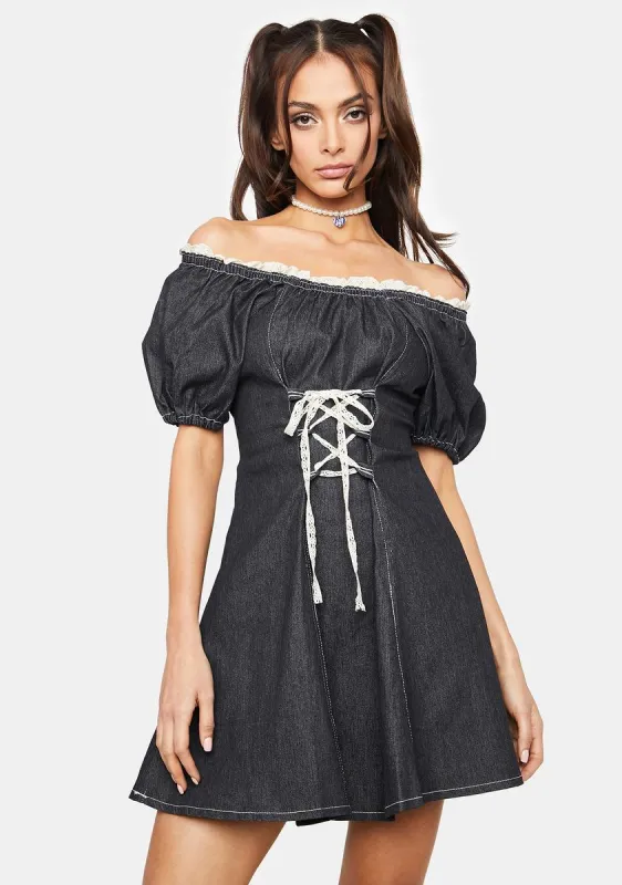 Charcoal Don't Be Tardy Denim Mini Dress sold by Dolls Kill