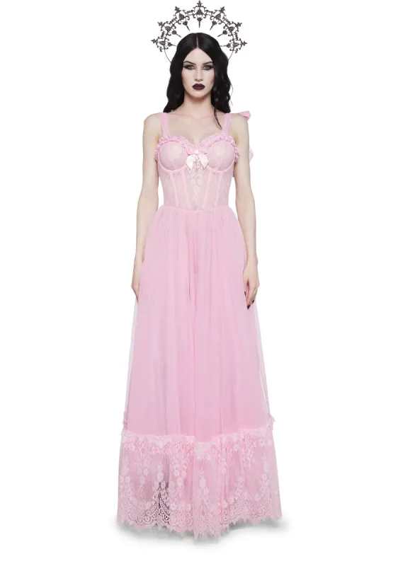 Dance With Death Sleeveless Maxi Dress - Pink sold by Dolls Kill