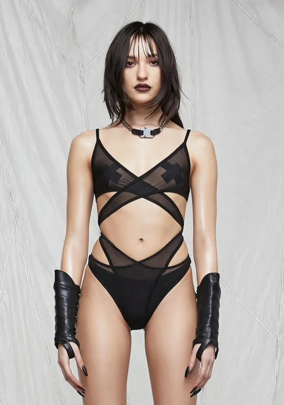 Synth Cutout Mesh Wrap Bodysuit sold by Dolls Kill