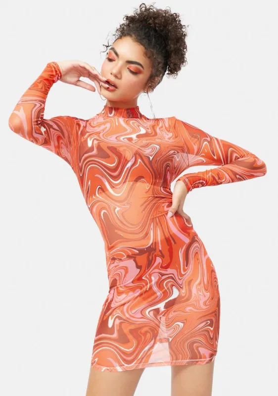 Heat Things Up Mesh Bodycon Dress sold by Dolls Kill