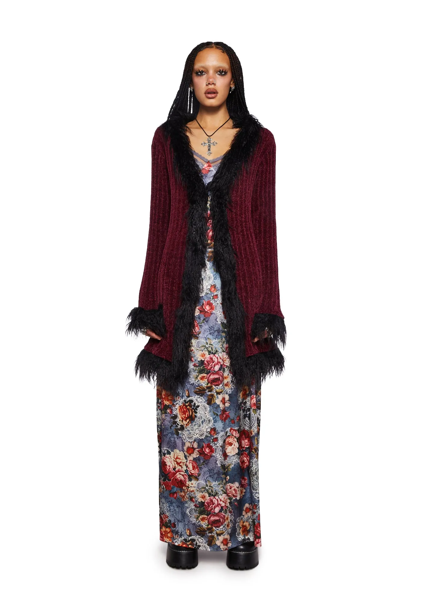 Riu Faux fur sleeve cardigan ブラック Rちゃん img93057_src.webp