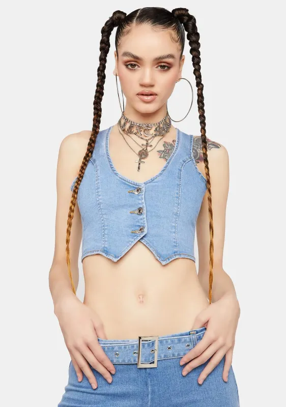 Fitted Denim Waistcoat sold by Dolls Kill