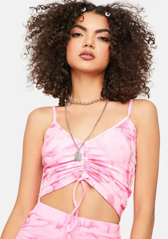 Pink Island Life Ruched Tie Dye Top sold by Dolls Kill