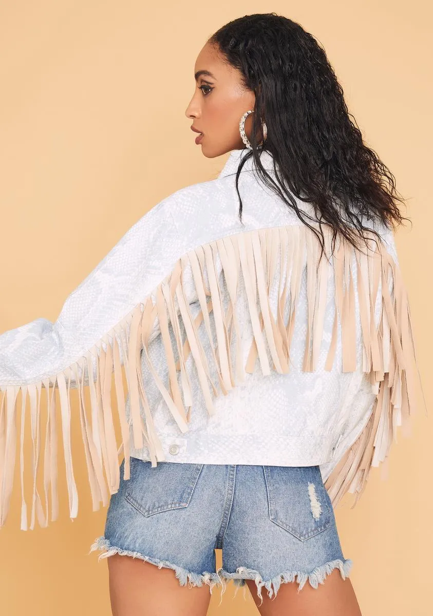 Ivory Cowgirl Chic Snakeprint Fringe Jacket sold by Dolls Kill product image thumbnail 4