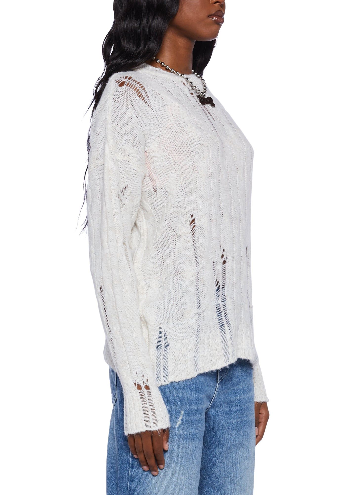 Distressed Cable Knit Sweater sold by Dolls Kill product image thumbnail 5