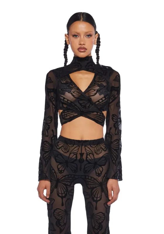 Butterfly Utopia Mesh Wrap Top sold by Dolls Kill