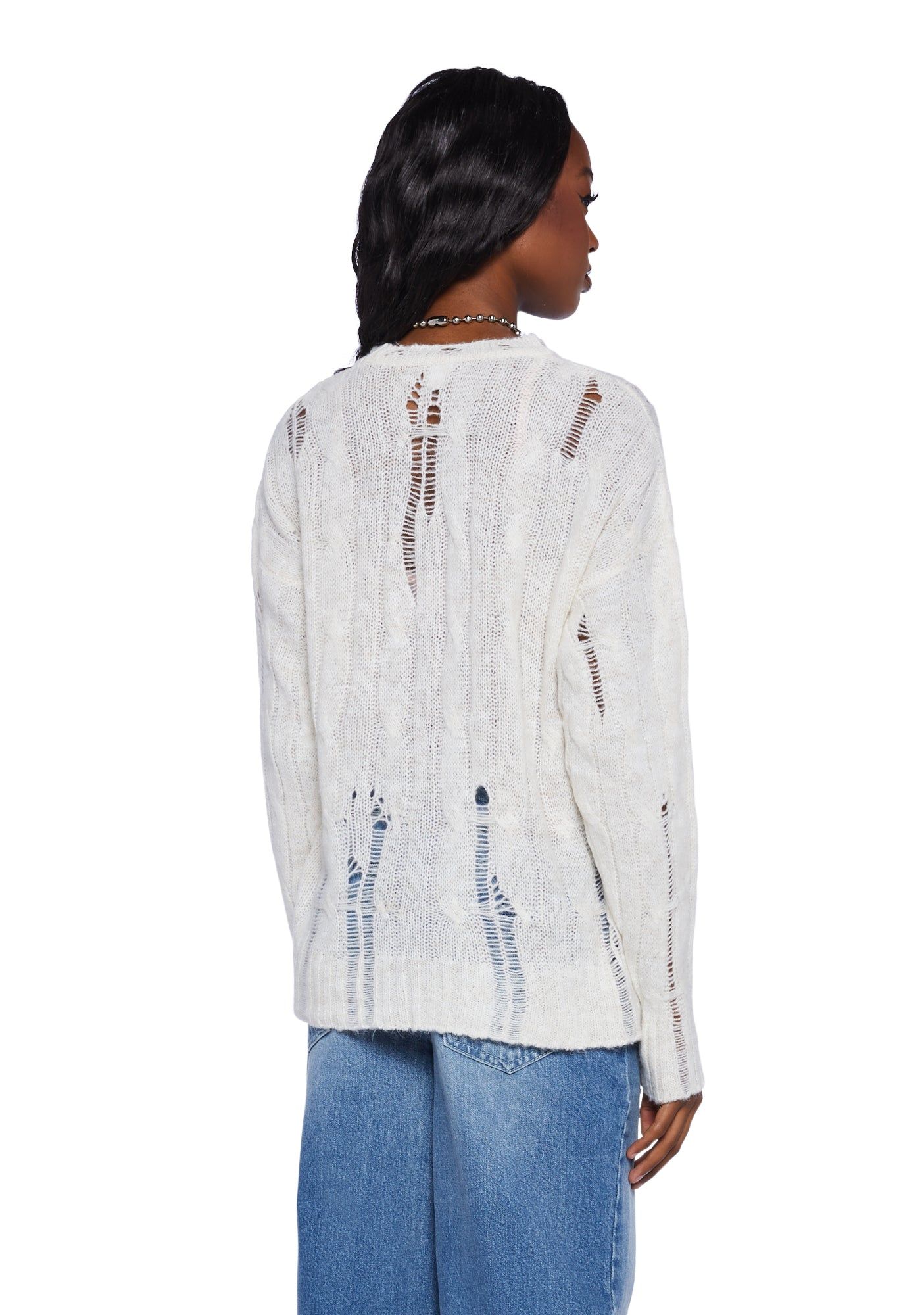 Distressed Cable Knit Sweater sold by Dolls Kill product image thumbnail 4