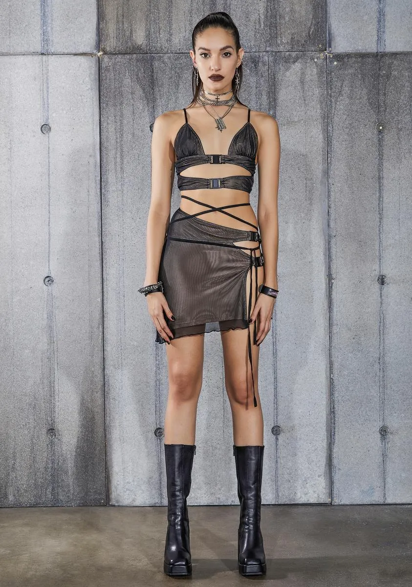 Snare Mesh Overlay Cut-Out Buckle Skirt Set sold by Dolls Kill product image thumbnail 3