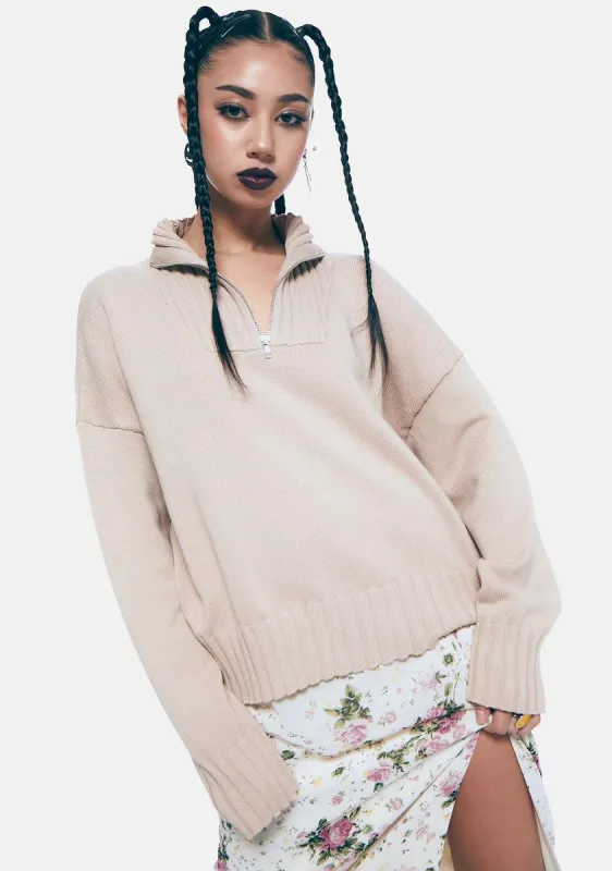 Stone True Knit Half Zip Sweater sold by Dolls Kill