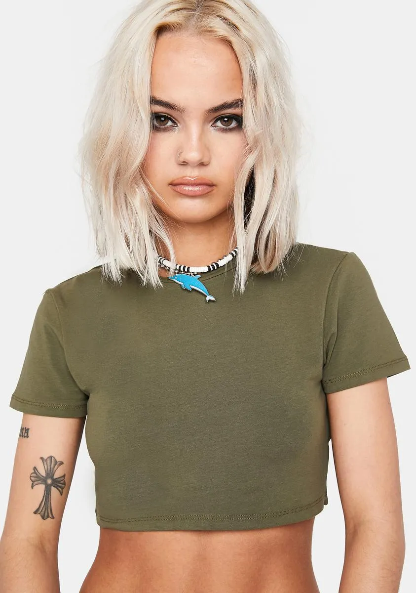 Short Sleeve Khaki Crop Top sold by Dolls Kill