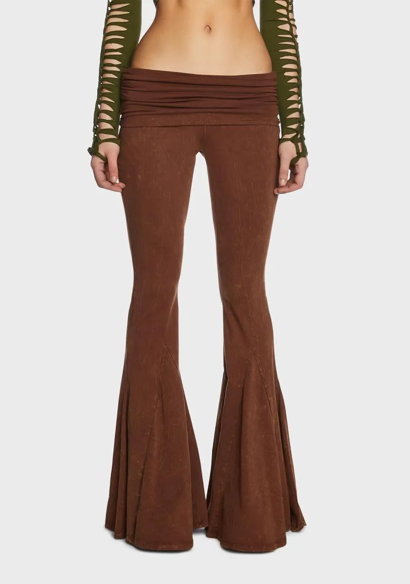 Dew Morning Flare Pants - Brown sold by Dolls Kill