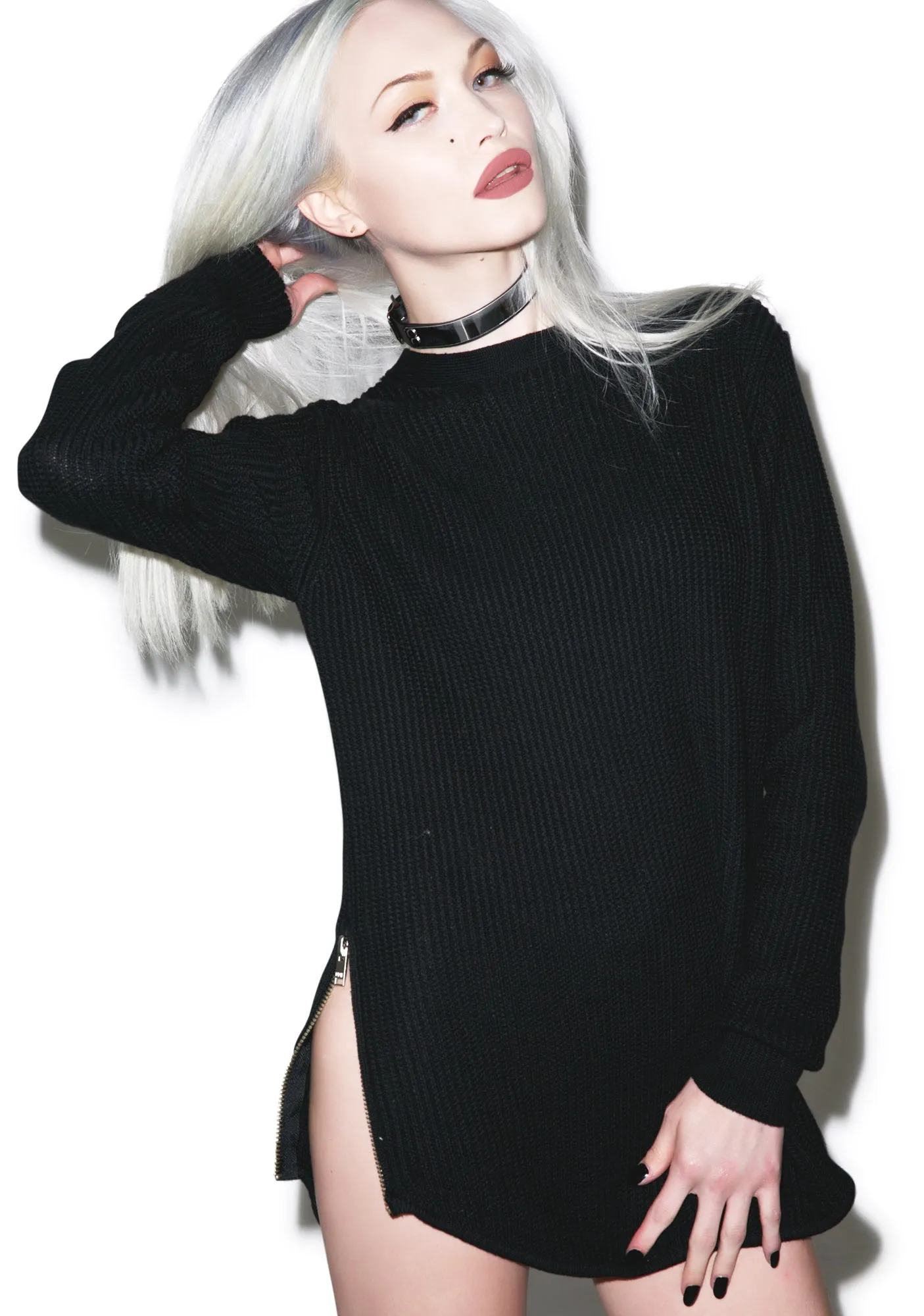 Waffle Zip Sweater sold by Dolls Kill product image thumbnail 5