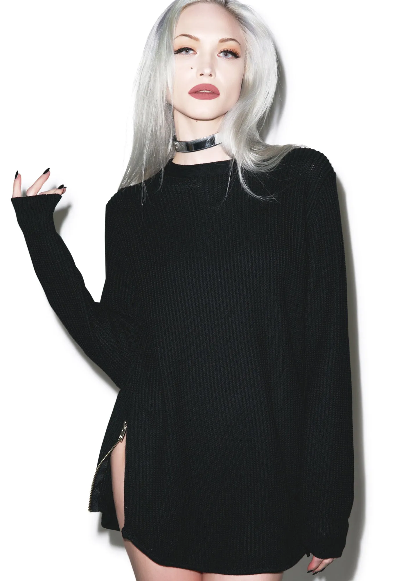 Waffle Zip Sweater sold by Dolls Kill product image thumbnail 4