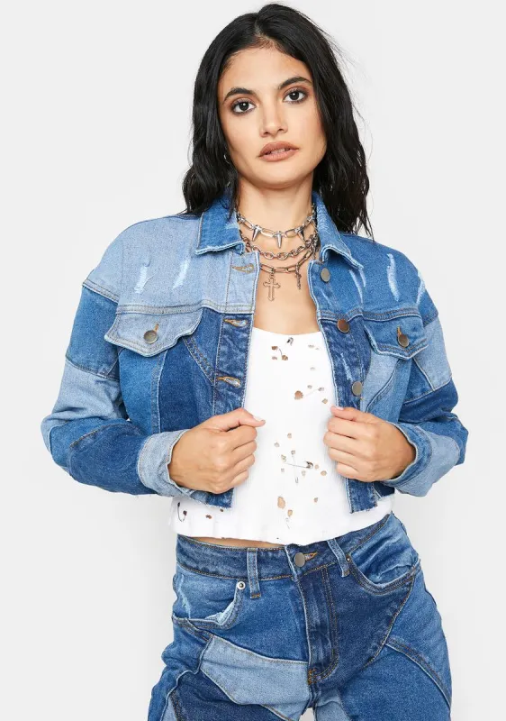 Always Wonder Patchwork Denim Cropped Jacket sold by Dolls Kill