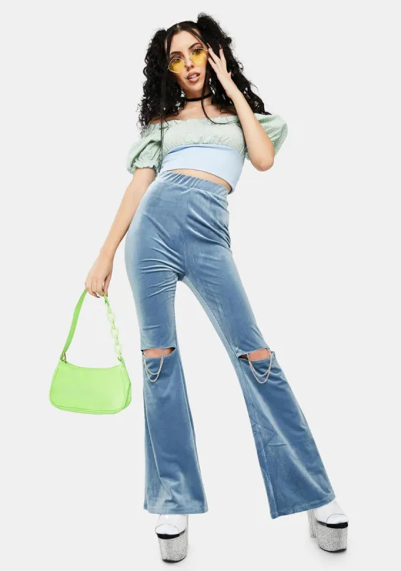 Knee Chain Velvet Flare Pants sold by Dolls Kill