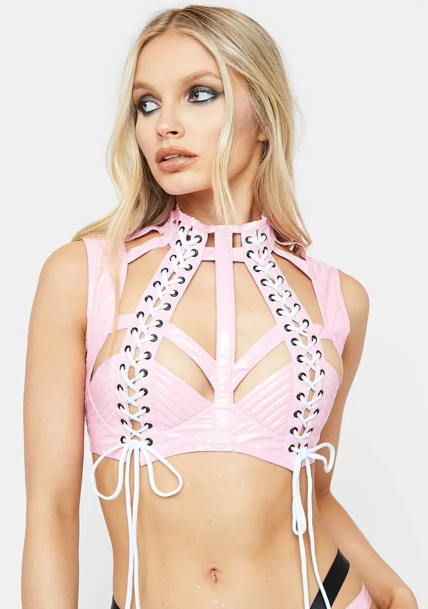Rude Awakening Harness Bra Top - Pink Opal sold by Dolls Kill