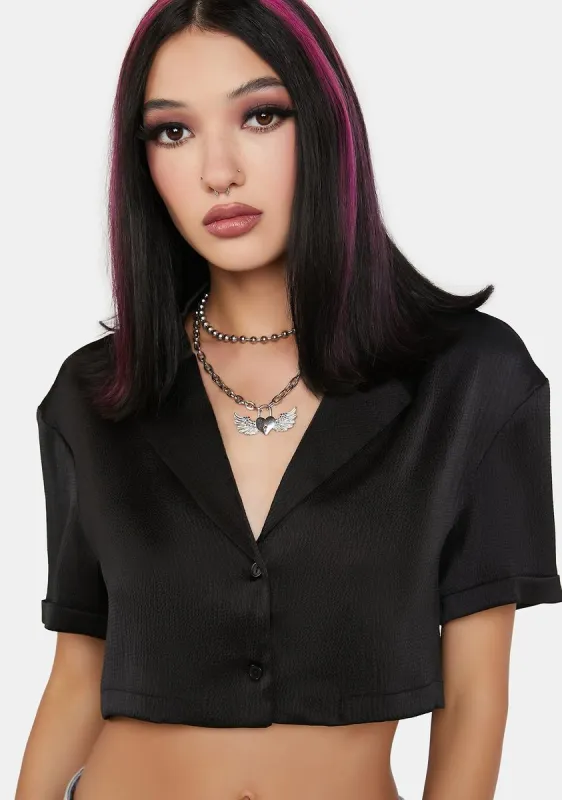 Midnight Chill For Days Satin Crop Top sold by Dolls Kill