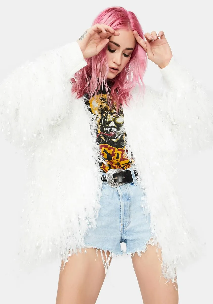 Blanc Out All Night Fringe Cardigan sold by Dolls Kill