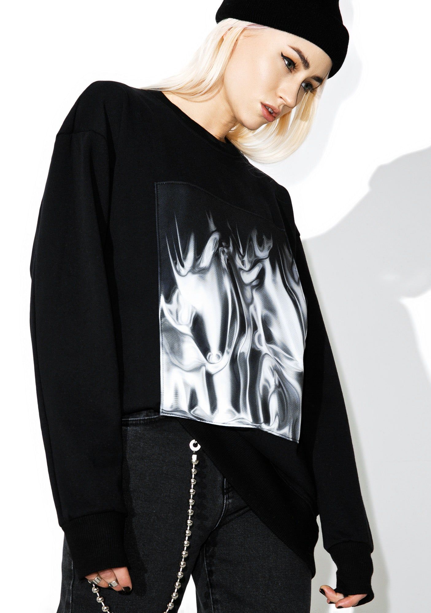 Liquid Silver Sweatshirt sold by Dolls Kill