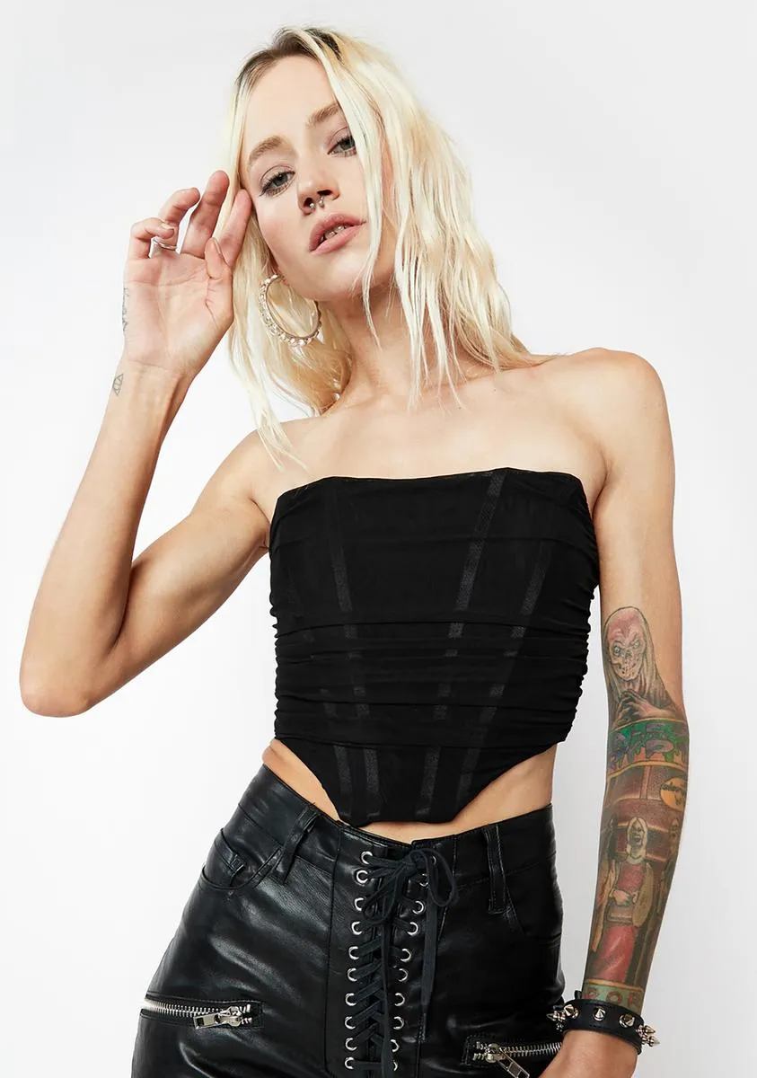 Wicked Sneaking Backstage Mesh Corset Top sold by Dolls Kill