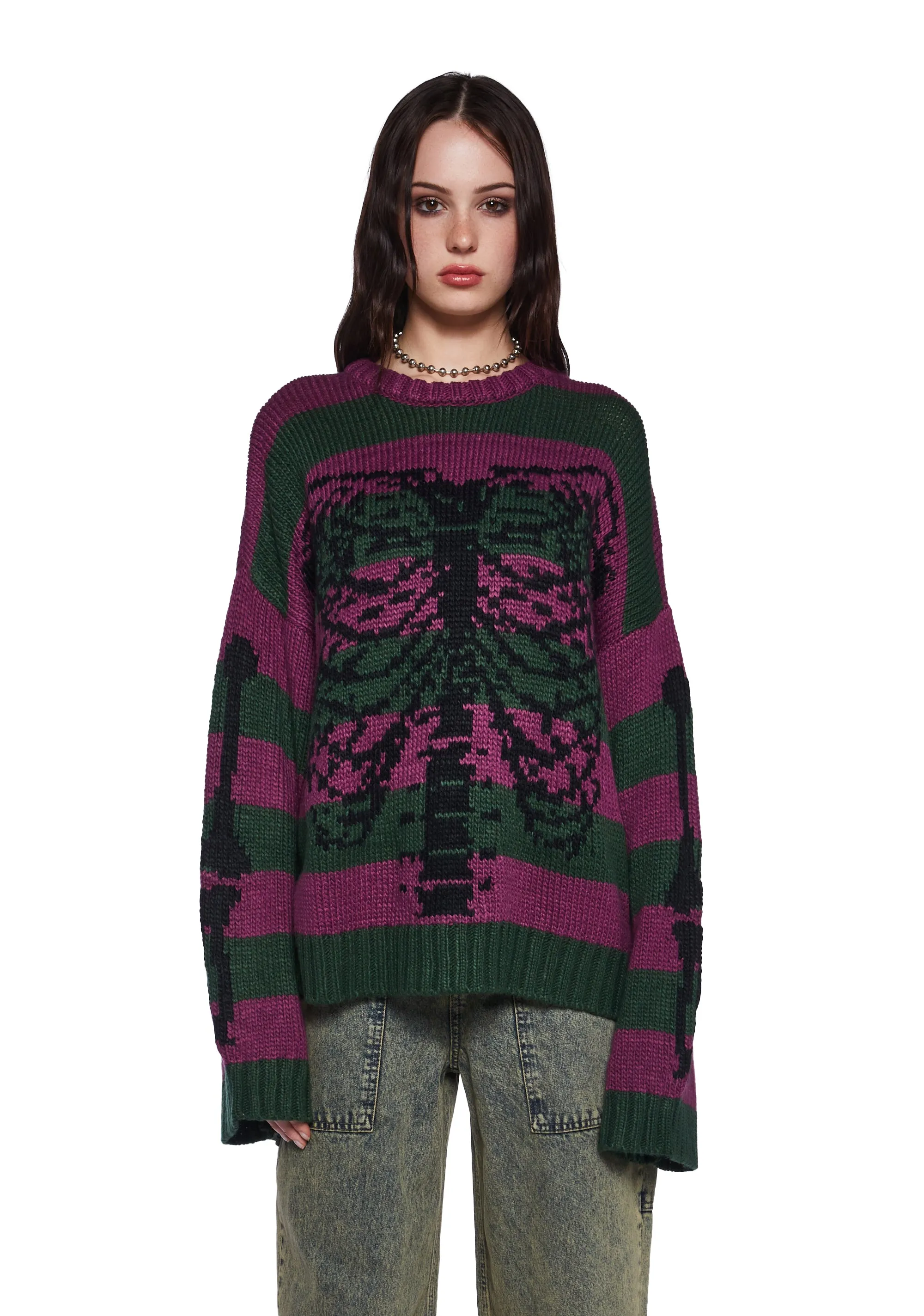 Skeleton Stripe Knit Sweater sold by Dolls Kill
