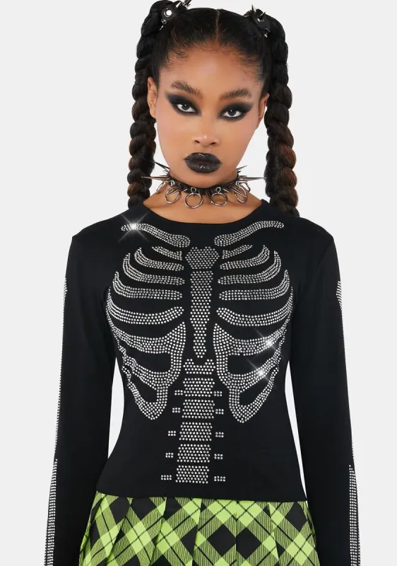 Goin' Tibia Okay Skeleton Long Sleeve Top sold by Dolls Kill