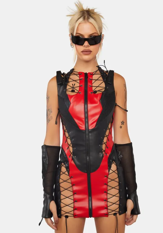 Red Moto Lace-Up Mini Dress sold by Dolls Kill