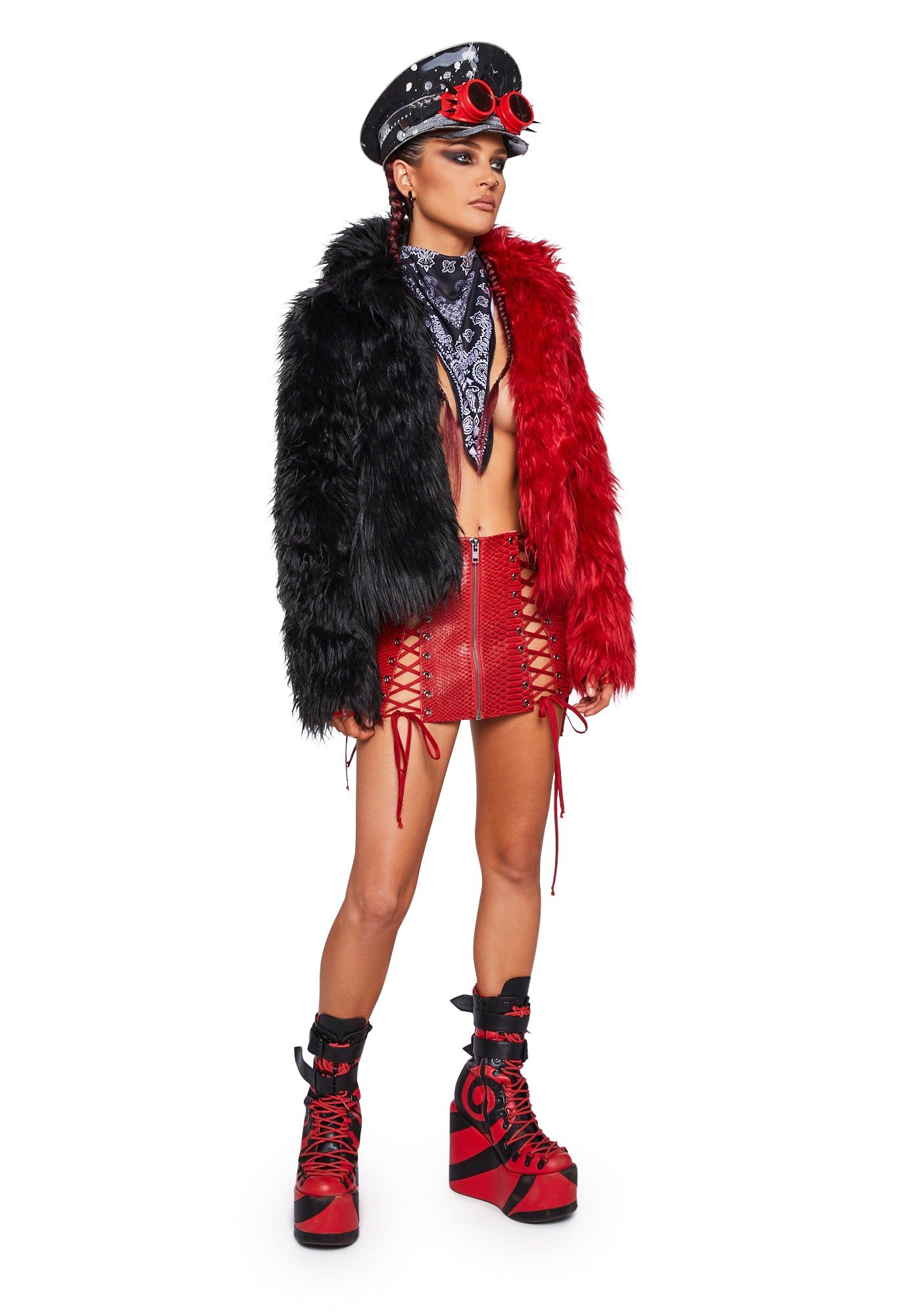 Balancing Act Faux Fur Jacket - Red/Black sold by Dolls Kill product image thumbnail 2