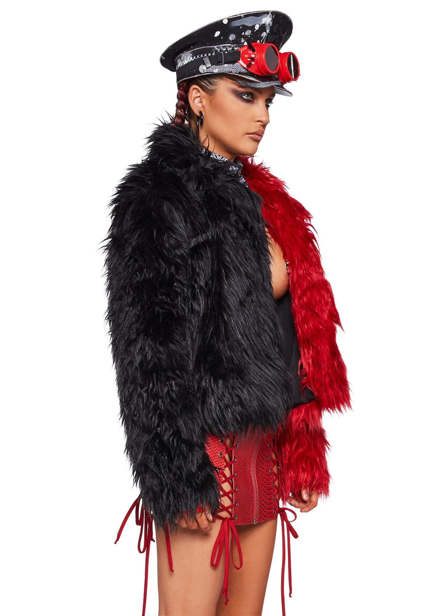 Balancing Act Faux Fur Jacket - Red/Black sold by Dolls Kill product image thumbnail 3