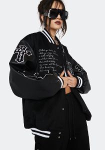 Black Velour Varsity Jacket sold by Dolls Kill