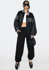 Black Velour Varsity Jacket sold by Dolls Kill