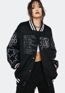 Black Velour Varsity Jacket sold by Dolls Kill