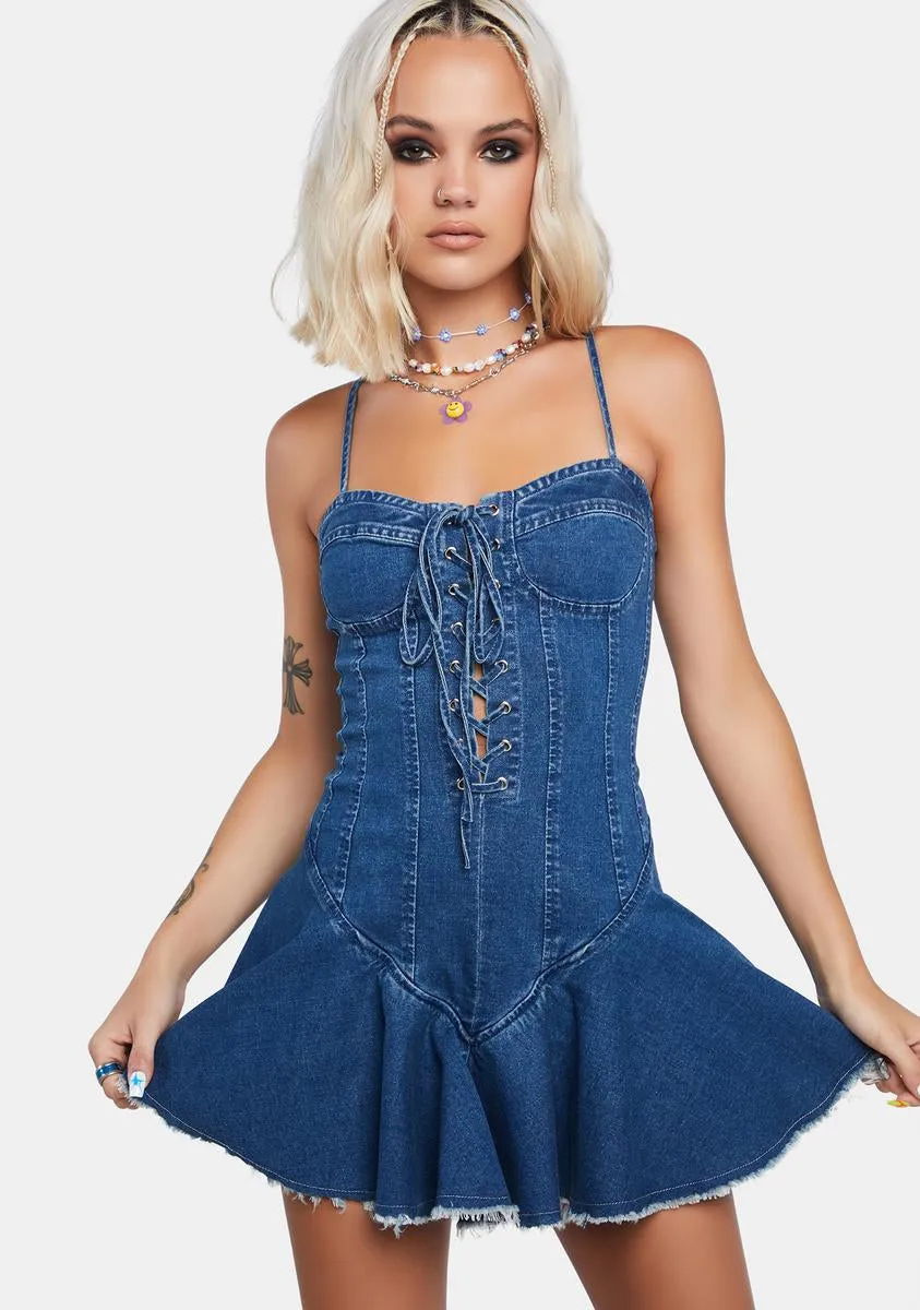 Denim Maximized Pleasure Mini Dress sold by Dolls Kill