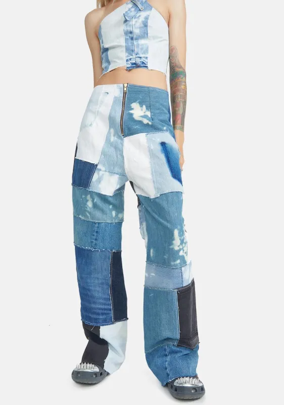 Reworked Denim Patchwork Jeans sold by Dolls Kill