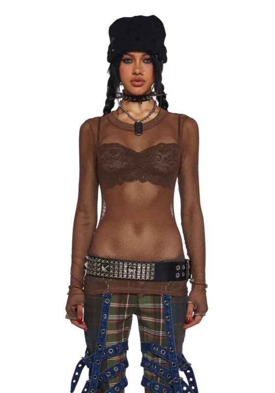 See Thru Me Fishnet Top - Brown sold by Dolls Kill