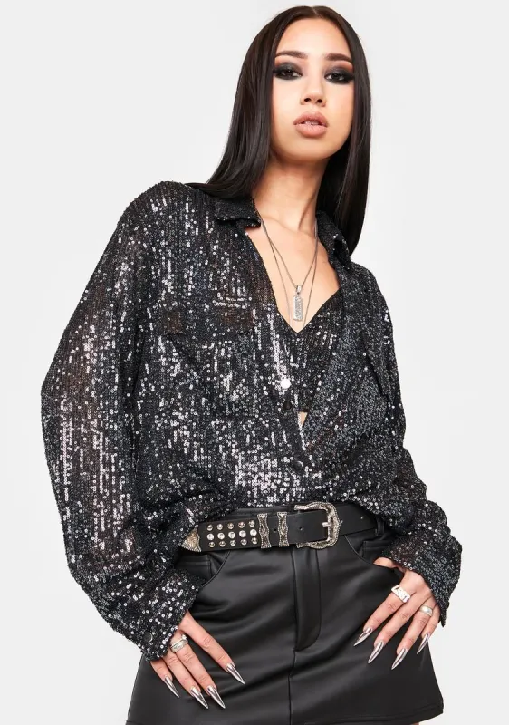 Night Shine Sequin Long Sleeve Top Set sold by Dolls Kill