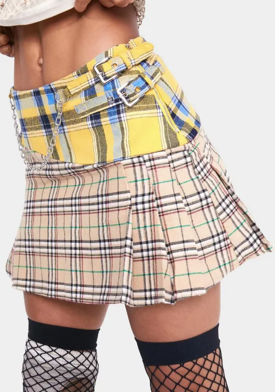 Check Mix Pleated Mini Skirt With Buckles & Chain sold by Dolls Kill