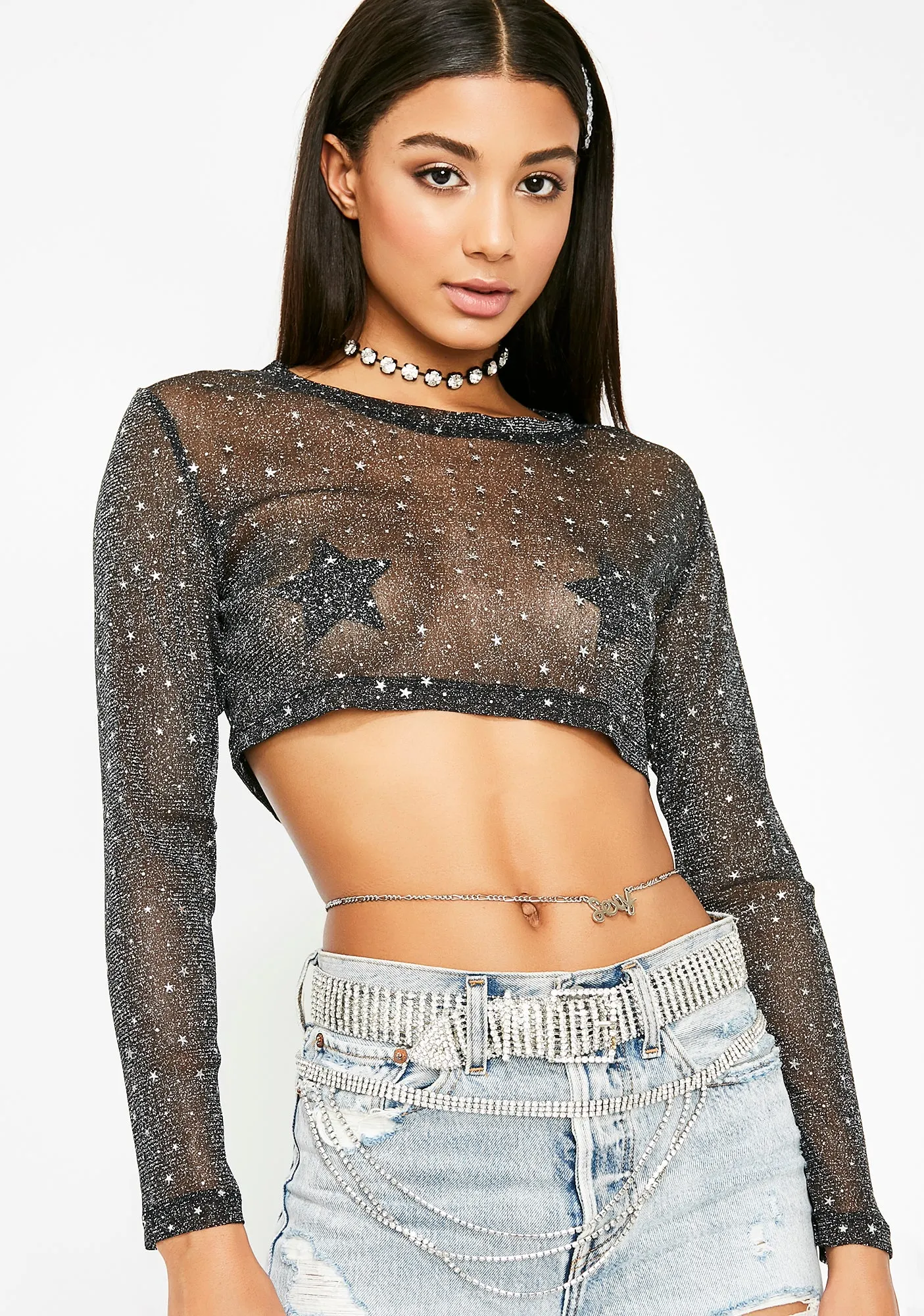 Midnight Star Showers Crop Top sold by Dolls Kill