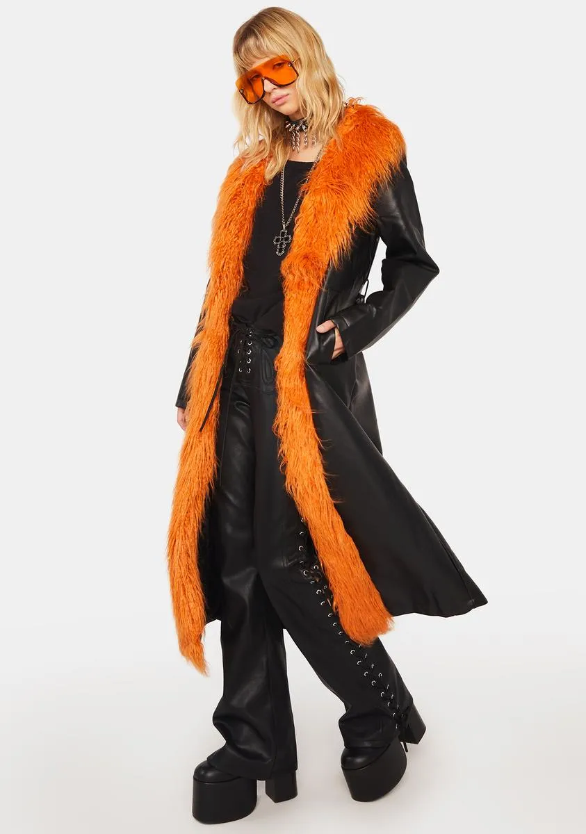 Yaz Faux Leather Trench Coat sold by Dolls Kill