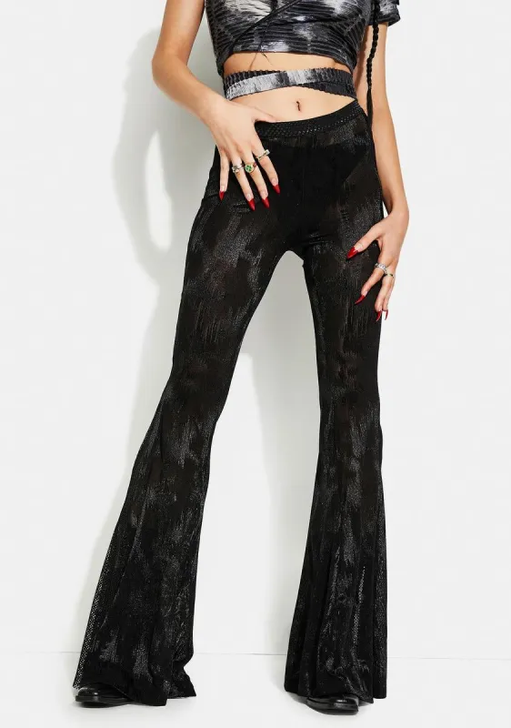 Black Gothic Dark Fringe Flared Trousers sold by Dolls Kill