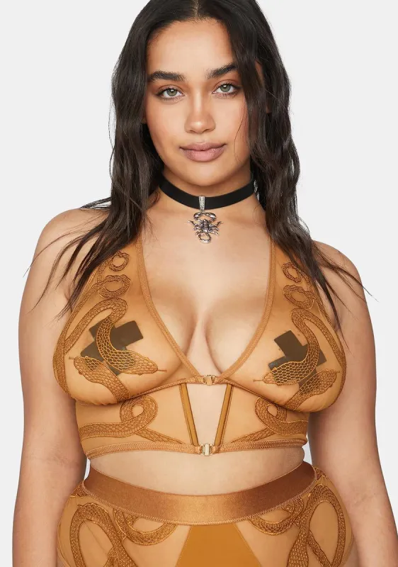 Plus Gold Medusa Embroidered Bralette sold by Dolls Kill