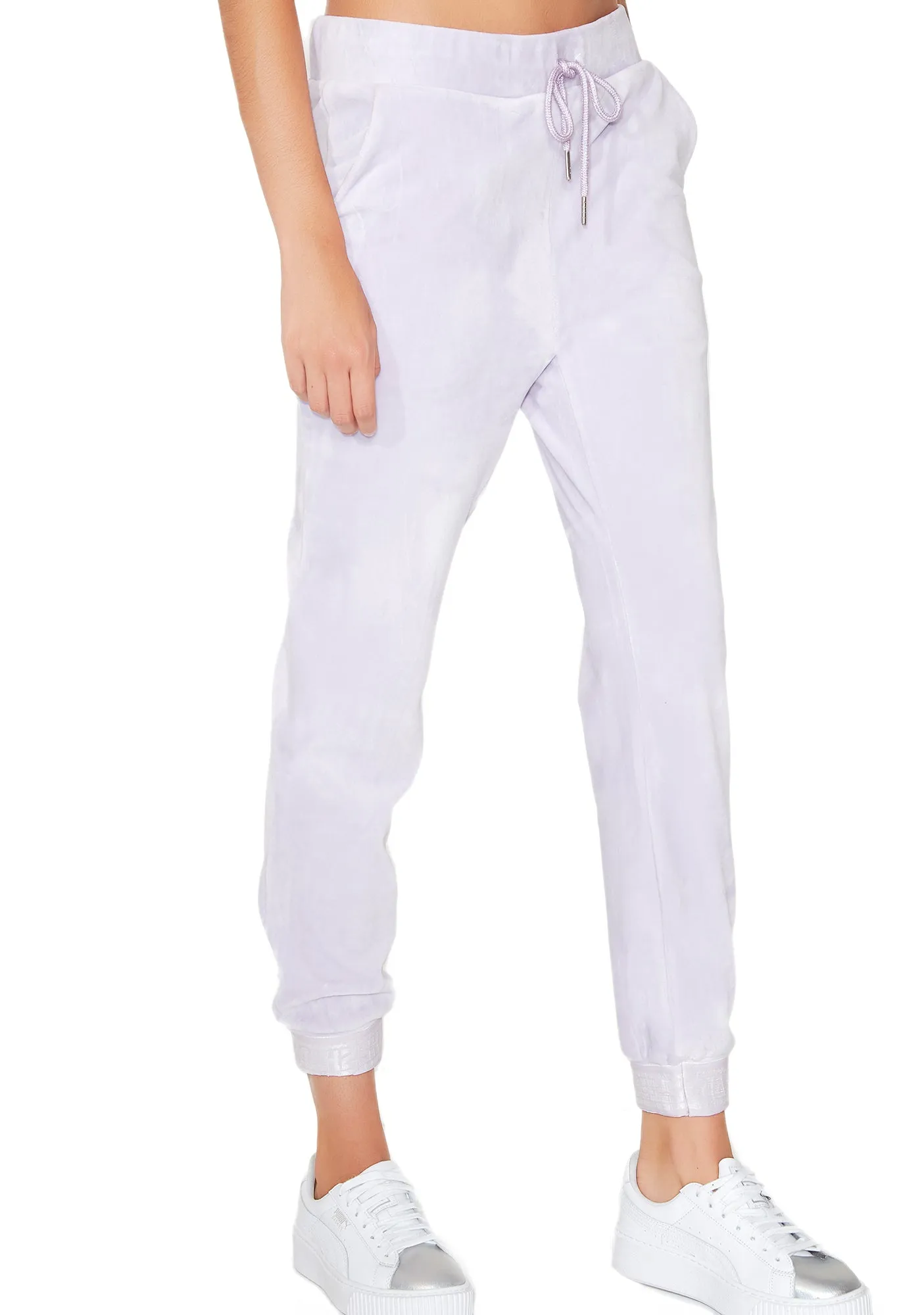 Lilac Velour Skinny Joggers sold by Dolls Kill product image thumbnail 3